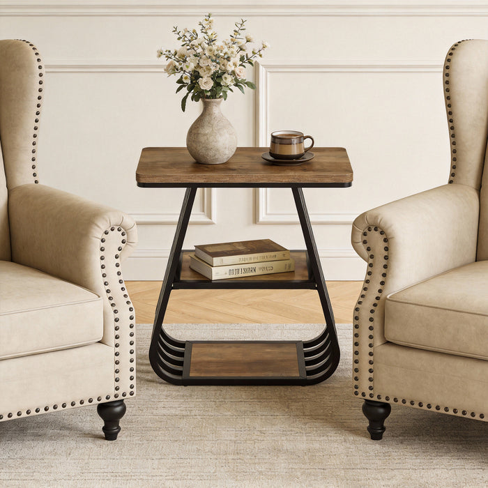 3-Tier End Table, 23.62" Side Table with Storage Shelves for Small Spaces