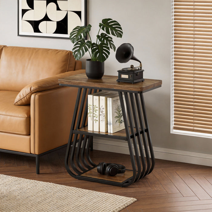 3-Tier End Table, 23.62" Side Table with Storage Shelves for Small Spaces