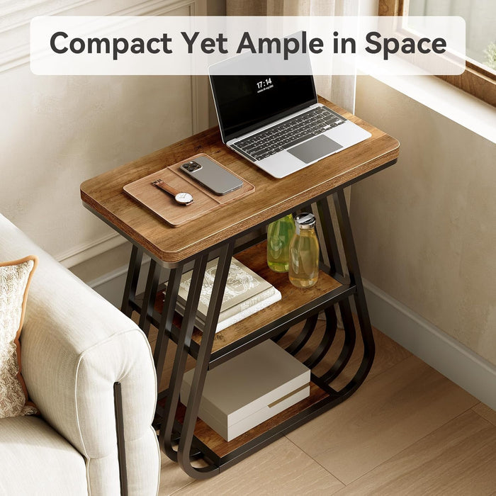3-Tier End Table, 23.62" Side Table with Storage Shelves for Small Spaces