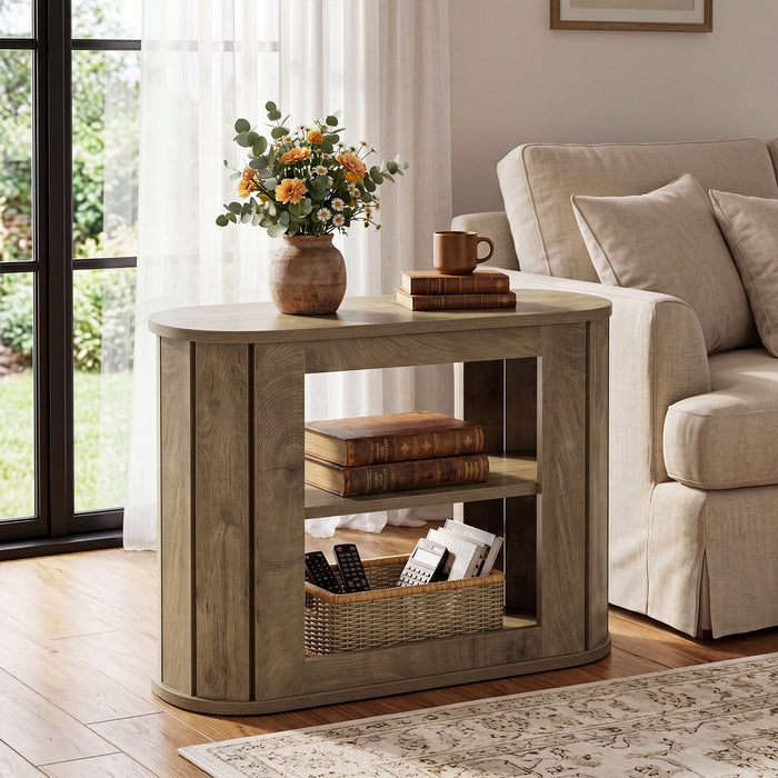 3-Tier End Table, Farmhouse Side Table with Rounded Edges for Living Room