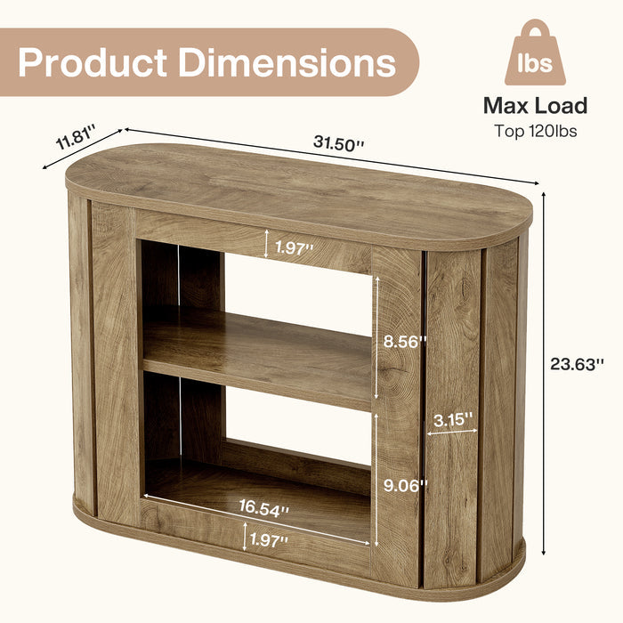 3-Tier End Table, Farmhouse Side Table with Rounded Edges for Living Room