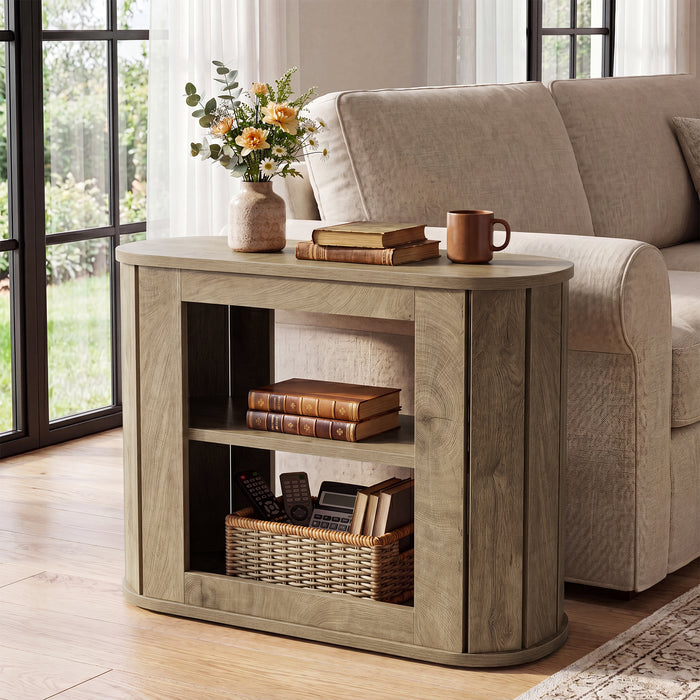 3-Tier End Table, Farmhouse Side Table with Rounded Edges for Living Room