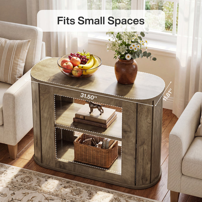 3-Tier End Table, Farmhouse Side Table with Rounded Edges for Living Room