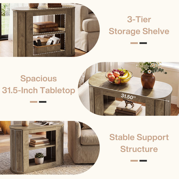 3-Tier End Table, Farmhouse Side Table with Rounded Edges for Living Room