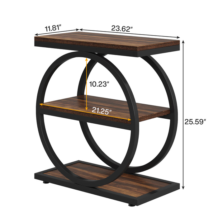 3 - Tier End Table, Industrial Sofa Side Table with Round Metal Frame Tribesigns