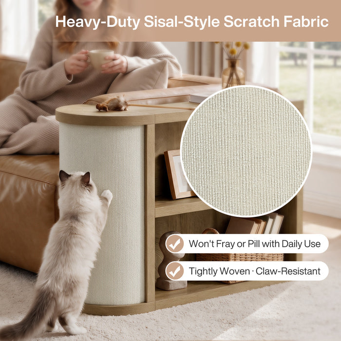 3-Tier End Table, Narrow Sofa Side Table with Reversible Cat Scratcher for Living Room