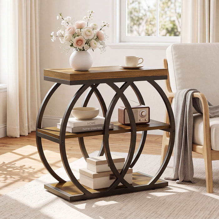 3-Tier Narrow End Table, Industrial Side Table with Metal Frame for Small Spaces