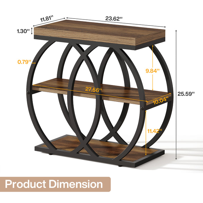 3-Tier Narrow End Table, Industrial Side Table with Metal Frame for Small Spaces