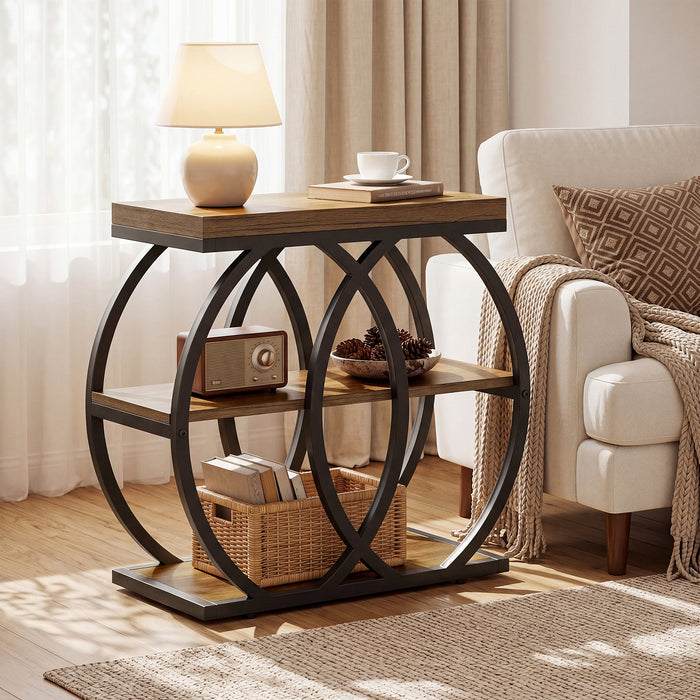 3-Tier Narrow End Table, Industrial Side Table with Metal Frame for Small Spaces