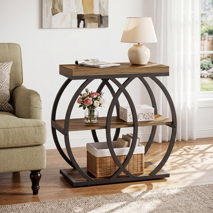 3-Tier Narrow End Table, Industrial Side Table with Metal Frame for Small Spaces