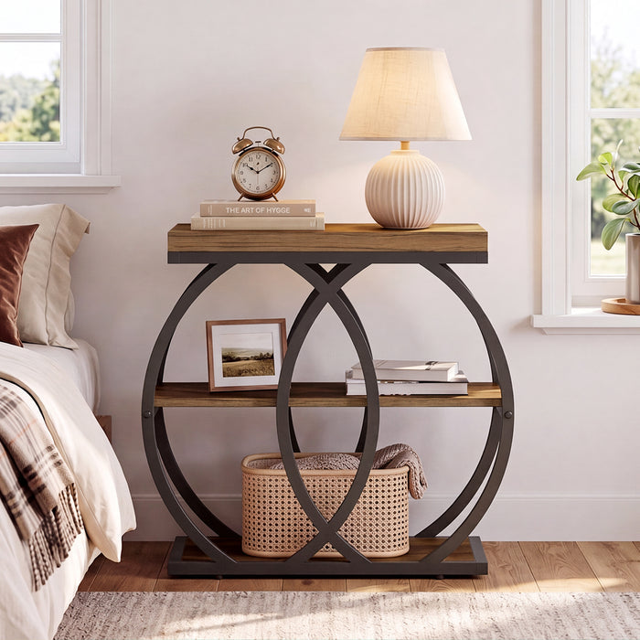 3-Tier Narrow End Table, Industrial Side Table with Metal Frame for Small Spaces
