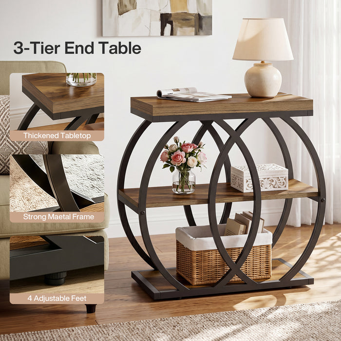 3-Tier Narrow End Table, Industrial Side Table with Metal Frame for Small Spaces