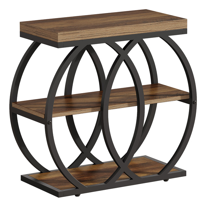 3-Tier Narrow End Table, Industrial Side Table with Metal Frame for Small Spaces