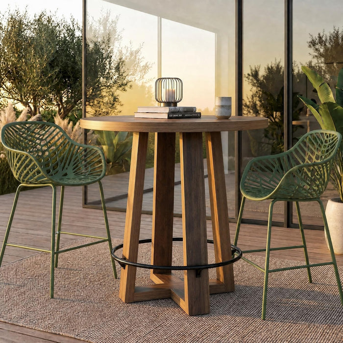 31" Round Counter Height Dining Table, Metal Footrest, Farmhouse Kitchen