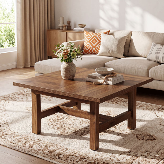 31" Square Coffee Table, Wooden Farmhouse Center Table with Sturdy Legs