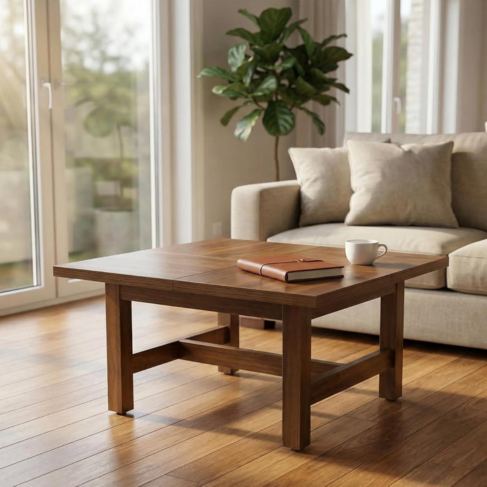31" Square Coffee Table, Wooden Farmhouse Center Table with Sturdy Legs