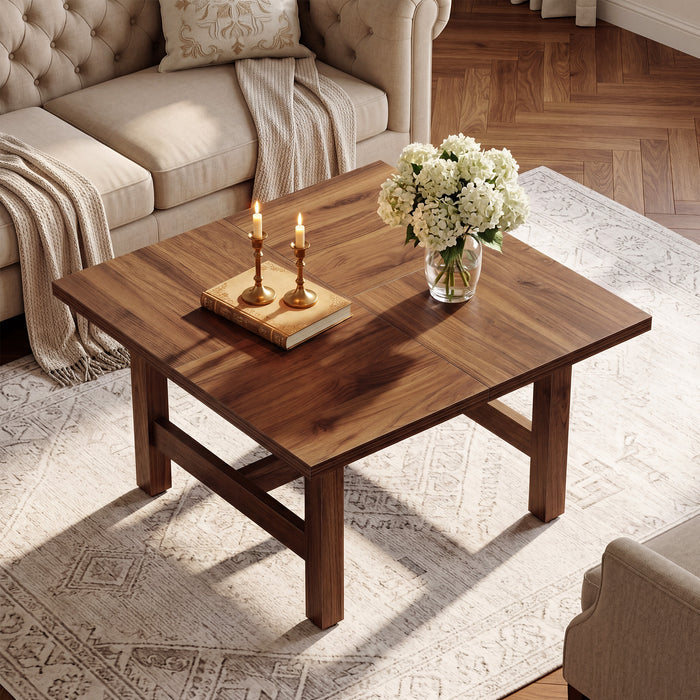 31" Square Coffee Table, Wooden Farmhouse Center Table with Sturdy Legs