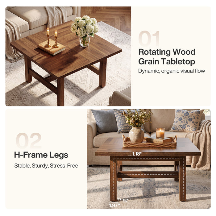 31" Square Coffee Table, Wooden Farmhouse Center Table with Sturdy Legs
