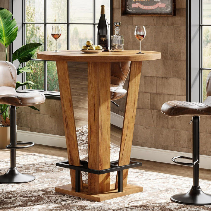 31.5" Bar Table, High Top Cocktail Bistro Pub Table with Metal Footrest Tribesigns