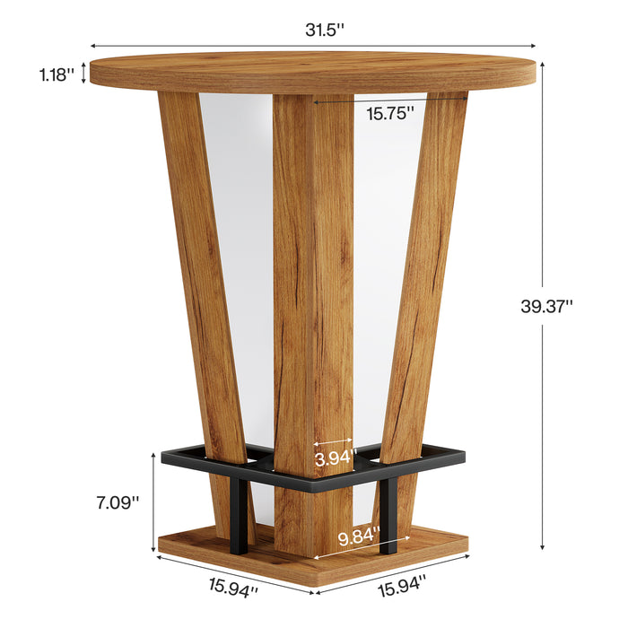 31.5" Bar Table, High Top Cocktail Bistro Pub Table with Metal Footrest Tribesigns