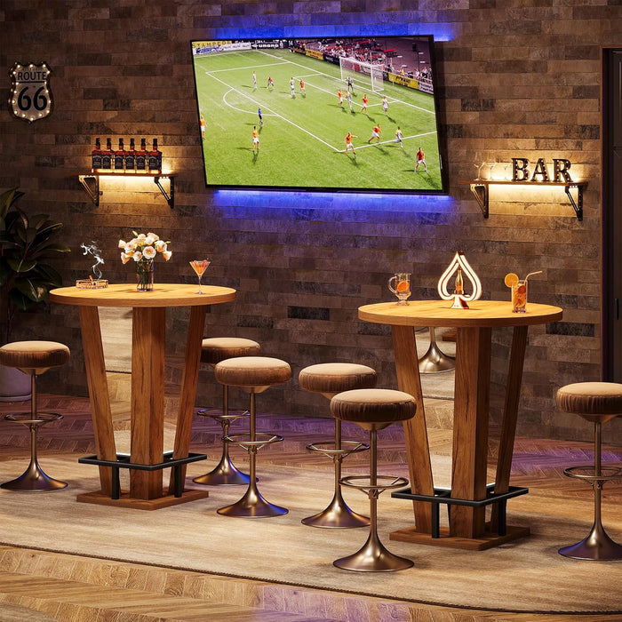 31.5" Bar Table, High Top Cocktail Bistro Pub Table with Metal Footrest Tribesigns