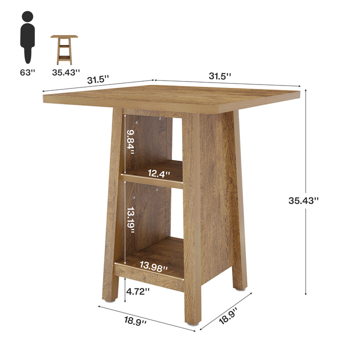 31.5" Kitchen Island with Storage, 3-Tier Square Counter Height Island Table
