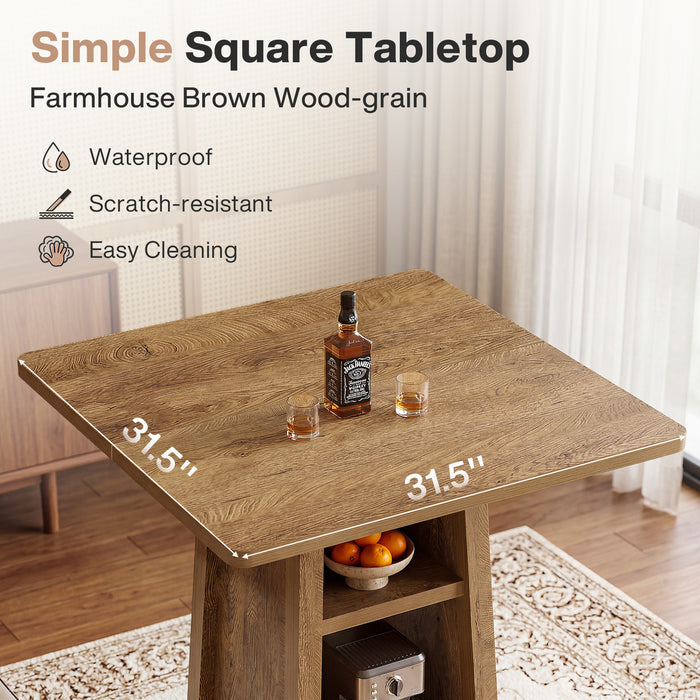 31.5" Kitchen Island with Storage, 3-Tier Square Counter Height Island Table