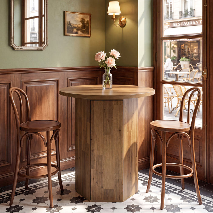 31.5" Round Bar Table, Home Liquor Bar Cabinet Bistro Dining Table