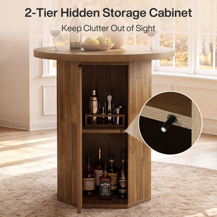 31.5" Round Bar Table, Home Liquor Bar Cabinet Bistro Dining Table