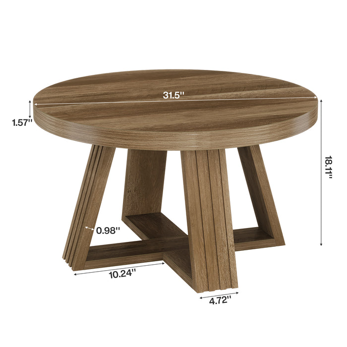 31.5" Round Coffee Table, Farmhouse Center Table with Solid Tabletop for Living Room