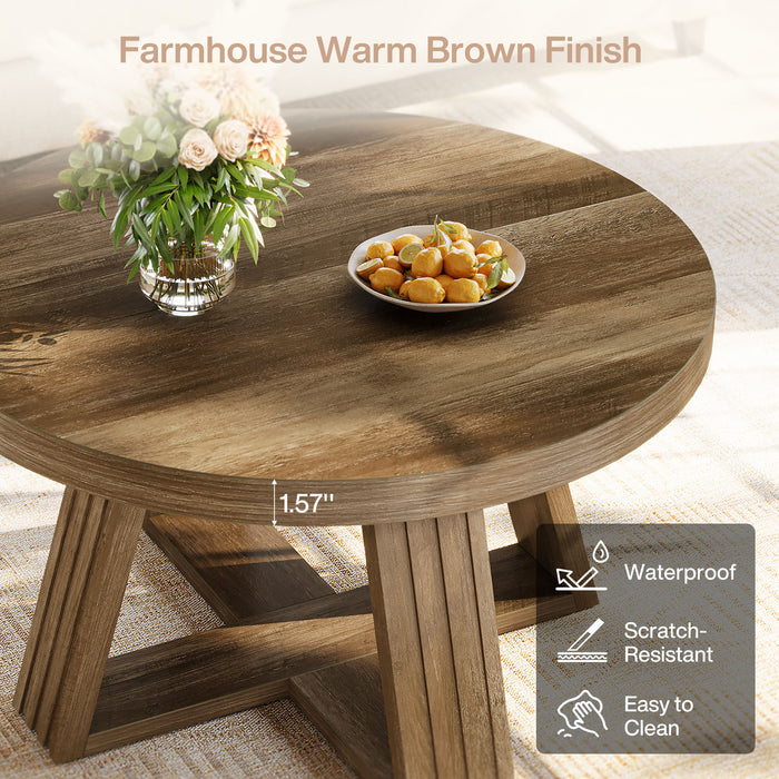 31.5" Round Coffee Table, Farmhouse Center Table with Solid Tabletop for Living Room
