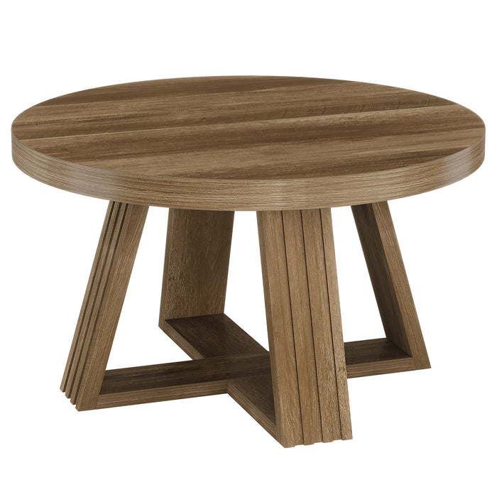 31.5" Round Coffee Table, Farmhouse Center Table with Solid Tabletop for Living Room