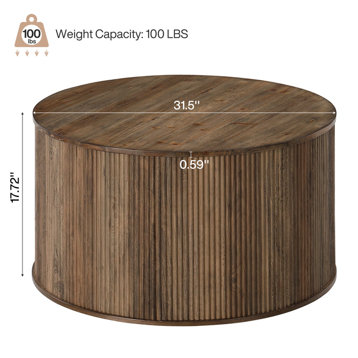31.5" Round Coffee Table with Fluted Drum Base