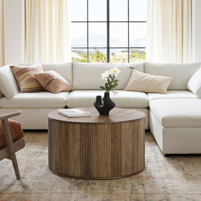 31.5" Round Coffee Table with Fluted Drum Base