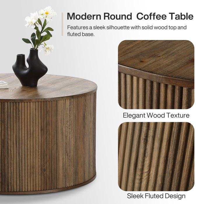 31.5" Round Coffee Table with Fluted Drum Base