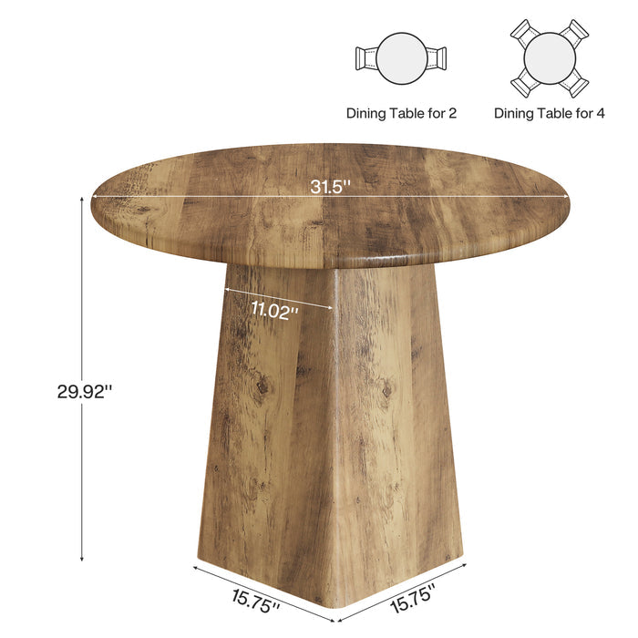 Wooden dining table with dimensions labeled on a white background