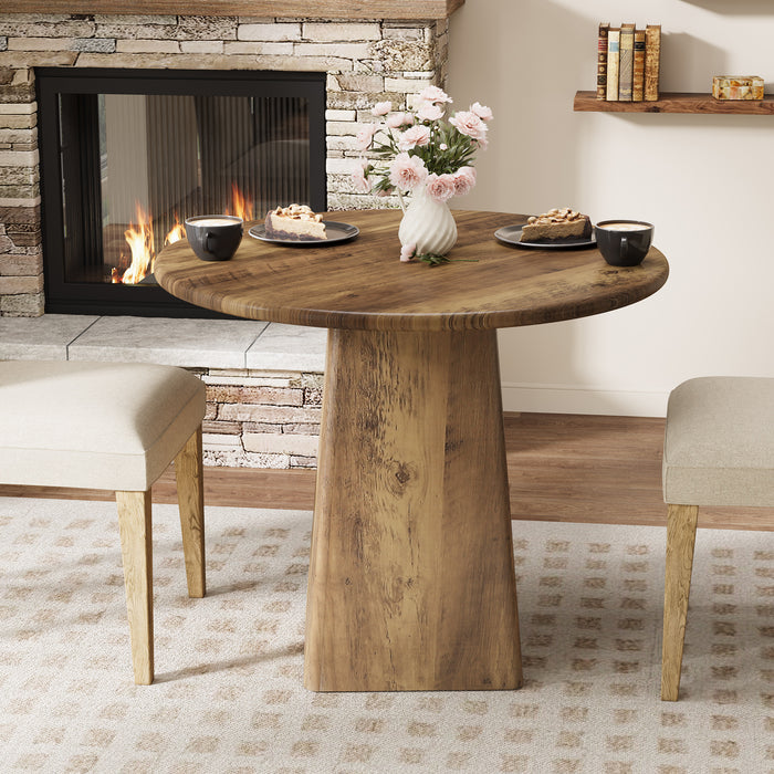 31.5" Round Dining Room, Farmhouse Kitchen Dinner Table with Square Base for 2-4