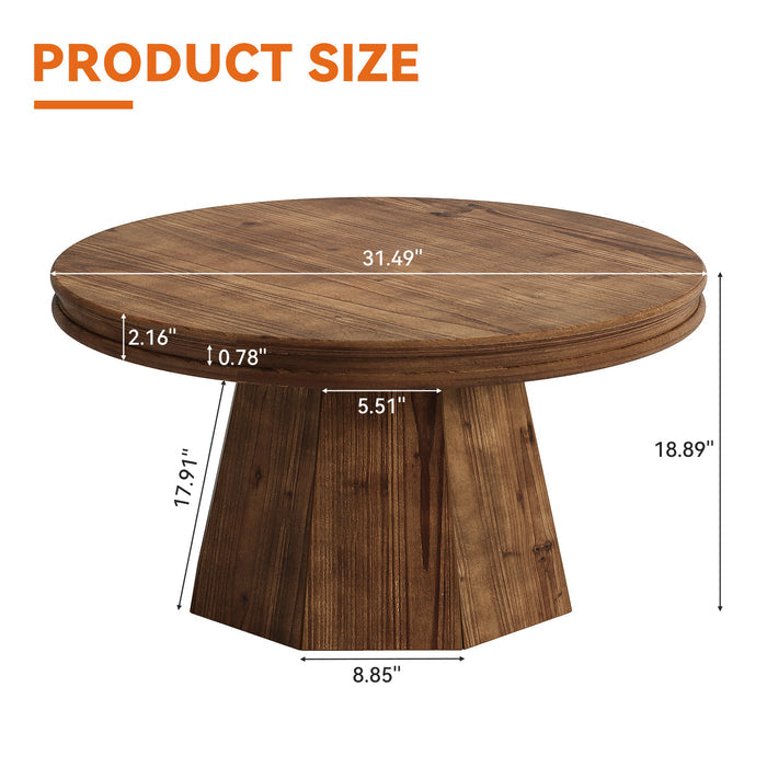 31.5" Solid Wood Round Coffee Table, Farmhouse Center Table With Tapered Pedestal