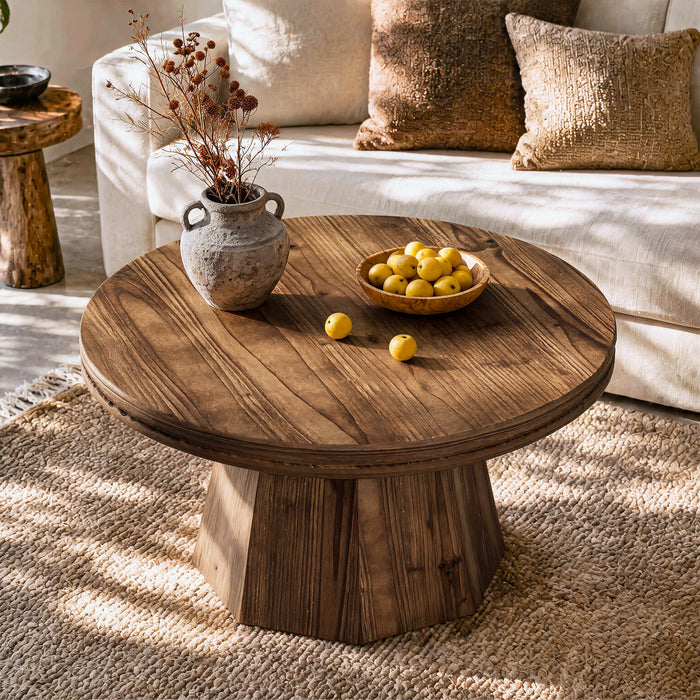 31.5" Solid Wood Round Coffee Table, Farmhouse Center Table With Tapered Pedestal