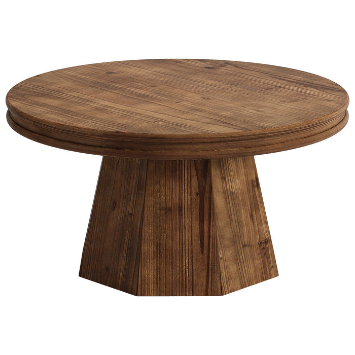 31.5" Solid Wood Round Coffee Table, Farmhouse Center Table With Tapered Pedestal