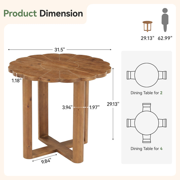 31.5" Solid Wood Round Dining Table, Solid Wood Round Dining Table for 2-4