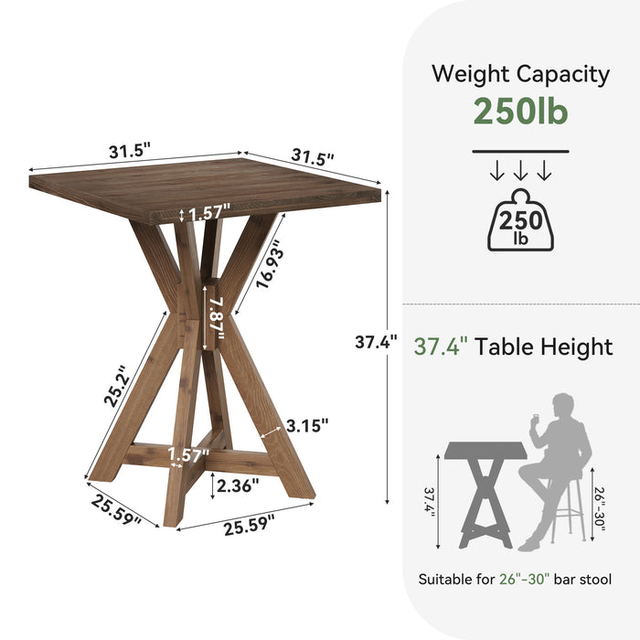 31.5" Square Bar Table, Solid Wood Counter-Height Pub Table for Kitchen, Home Bar