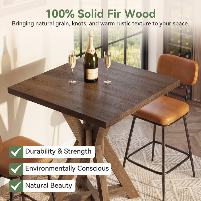 31.5" Square Bar Table, Solid Wood Counter-Height Pub Table for Kitchen, Home Bar