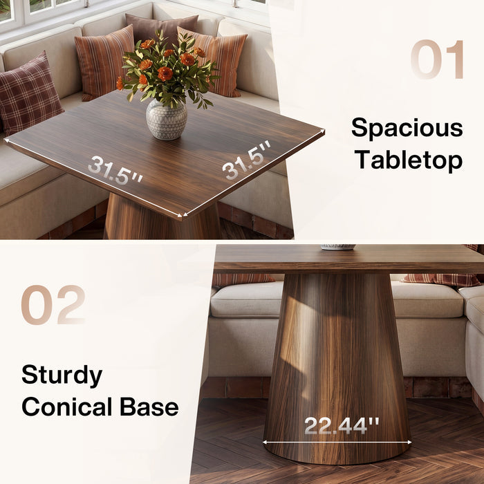 31.5" Square Dining Table, Mid-Century Modern Kitchen Table with Pedestal Base