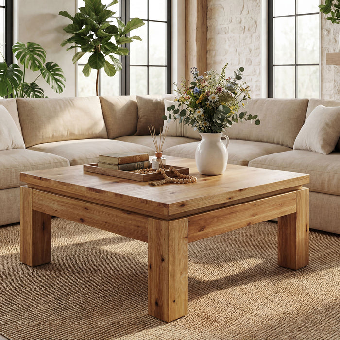 31.5" Square Solid Wood Coffee Table with Chunky Square Legs