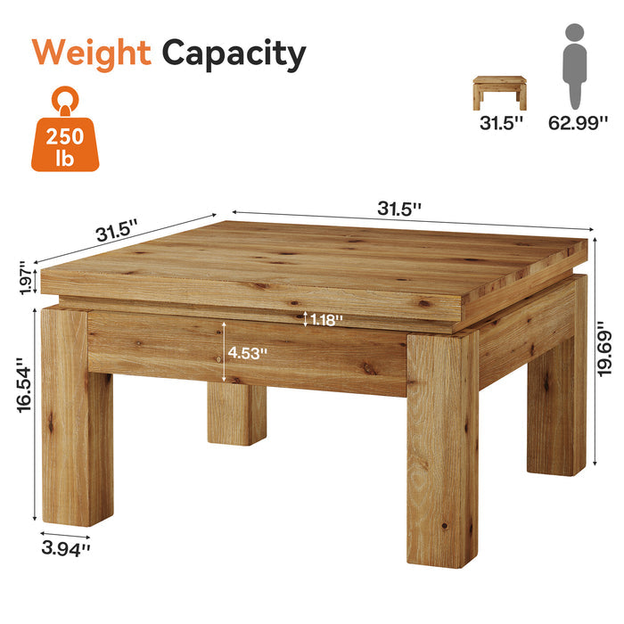 31.5" Square Solid Wood Coffee Table with Chunky Square Legs