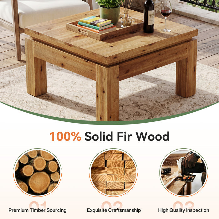 31.5" Square Solid Wood Coffee Table with Chunky Square Legs