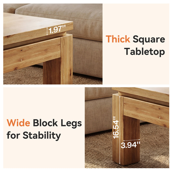31.5" Square Solid Wood Coffee Table with Chunky Square Legs