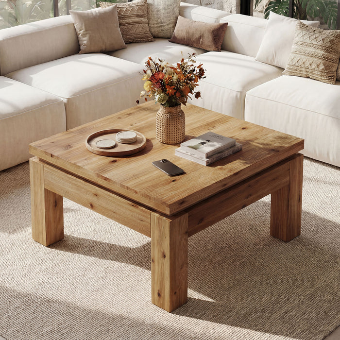 31.5" Square Solid Wood Coffee Table with Chunky Square Legs