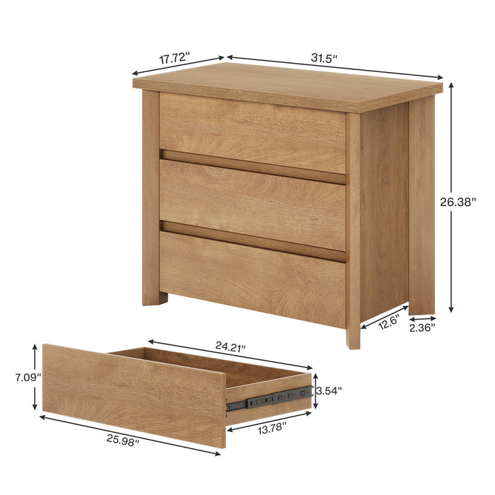Brown Nightstand with 3 Drawers, Farmhouse Bedside Table